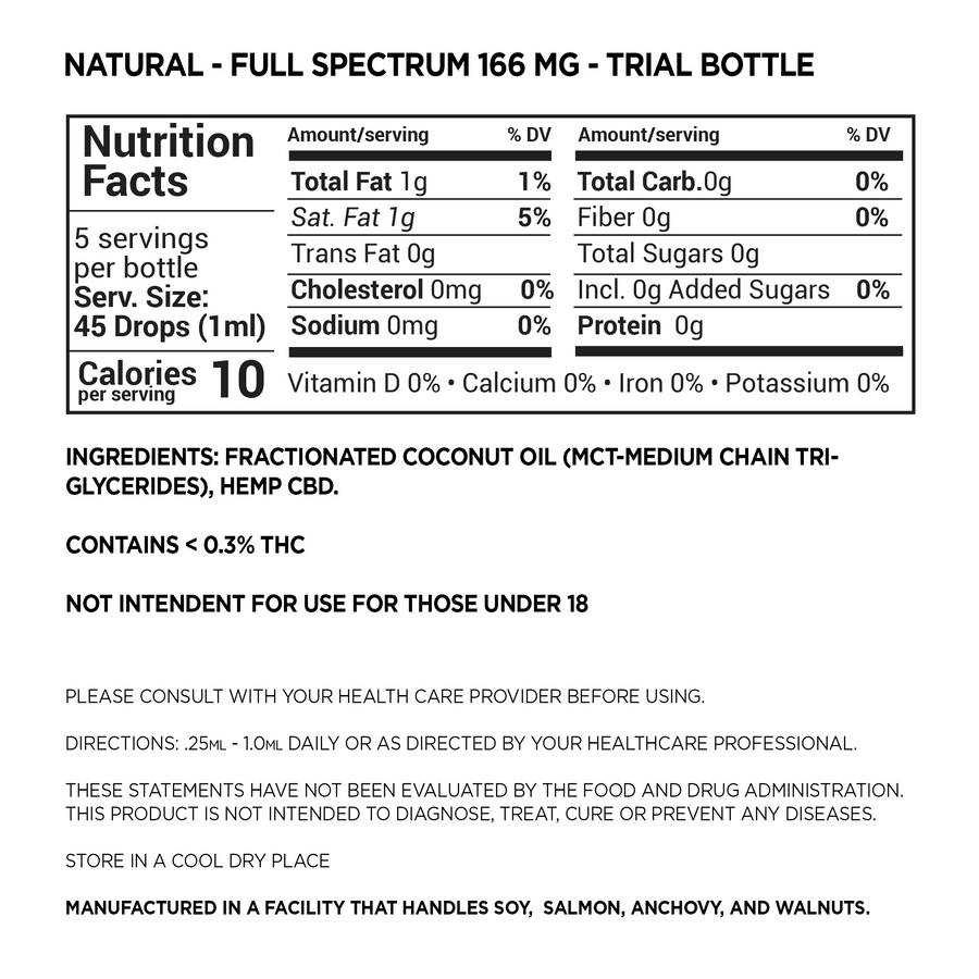 Full Spectrum Trial Bottle 166mg CBD Tinctures (Liquids)